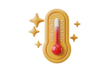 3d illustration icon of thermometer indicating high temperature. Isolated on transparent background, png