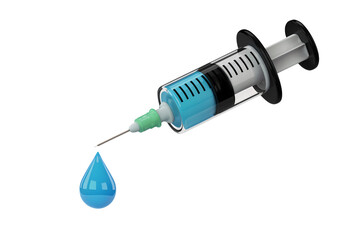 3d illustration icon of syringe and drop of medicine ready for vaccination. Isolated on transparent background, png
