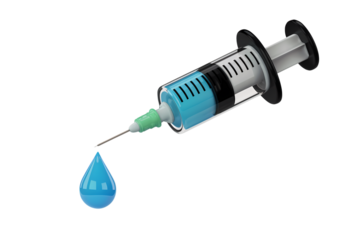 3d illustration icon of syringe and drop of medicine ready for vaccination. Isolated on transparent background, png