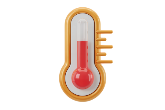 3d illustration icon of thermometer measuring high temperature level. Isolated on transparent background, png
