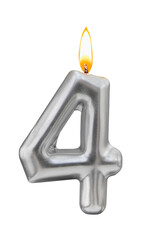 Metallic Number Four Candle with Flame