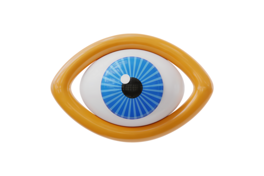 3d illustration icon of eye with a yellow frame . Isolated on transparent background, png