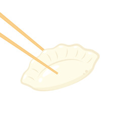 Gyoza vector. Hot dumplings. Steamed dim sum or bun illustration for restaurant logo. Asian food icon for Japanese.