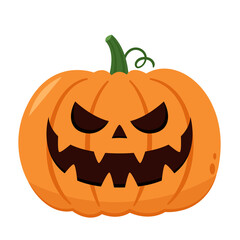 Pumpkin head PNG. Cute and scary Halloween pumpkin. Holidays cartoon character.