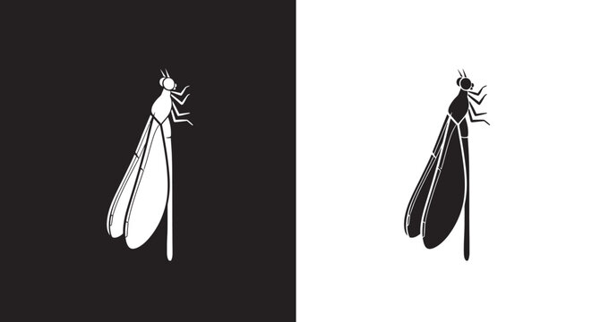 Minimalist Termite Insect Vector Icon in Black and White for Logo Design