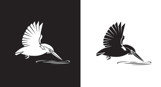 Stylized Kingfisher Bird Vector Logo Template Black and White Minimalist Icon Illustration