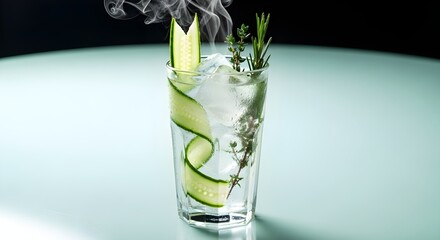 smoked cucumber herb cocktail with ice