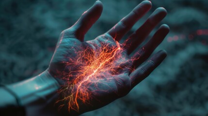 A hand with red glowing veins