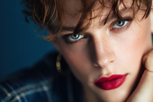 Stylish Androgynous Individual Embracing Glamour in Casual Attire, Exuding Confidence Against a Beautiful Background