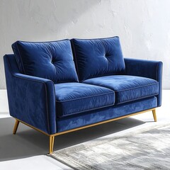 Modern navy blue velvet sofa