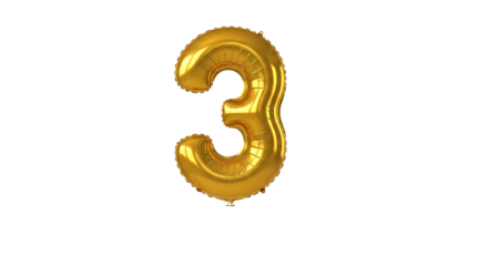 A large gold number three balloon floats in the center against a stark background.