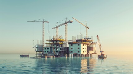 Fototapeta premium A large construction site is on a body of water