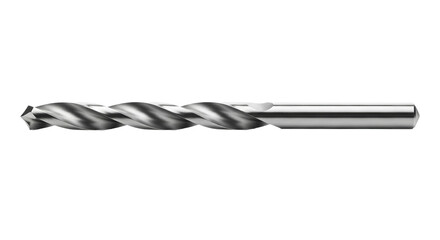 A silver drill bit is shown at eye level against a isolated background. - high quality A silver drill bit is shown at eye level against a isolated bac