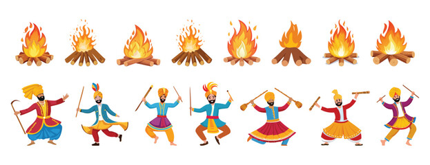 Bonfire and Punjabi folk dance indian lohri fastival elements