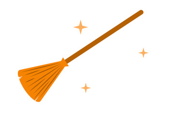 Minimal illustration of a magical flying broom with stars. Flat vector style for magic, witchcraft, fantasy, Halloween, fairy tale, mystical, whimsical, sorcery and enchanted designs. High-res PNG