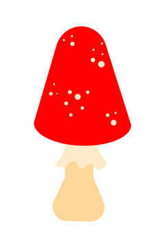 Fun minimal illustration of a pointy Amanita muscaria (fly agaric) red mushroom. Flat vector style for fantasy, forest, fairy tale, magic, witchcraft, potions, fairy tale, magic, witchcraft designs.