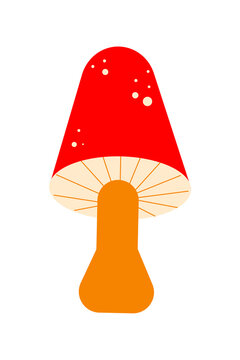 Fun minimal illustration of a pointy fly agaric, toadstool, red mushroom. Bottom view showing cap gills. Flat vector style for fantasy, forest, fairy tale, magic, witchcraft and whimsical designs. PNG