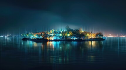 Naklejka premium A large island is lit up at night