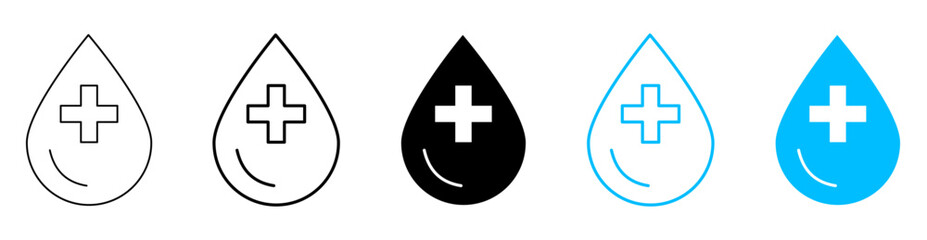 Blood drop cross icon isolated, Medical help symbol, First aid sign, Donate care emblem, or Lifesaving charity vector illustration