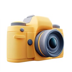 illustration bright yellow camera model sits on table, capturing attention with its unique design. This playful piece invites photographers to explore its artistic potential in vibrant environment