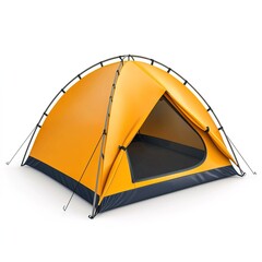 vibrant yellow tent stands ready for camping, providing shelter in great outdoors. isolated on white background, inviting explorers to enjoy adventures under sun
