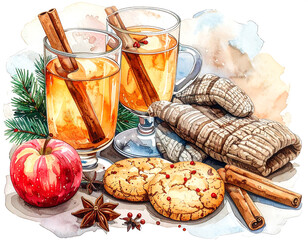 Cozy winter afternoon with spiced cider, cookies, and warm mittens