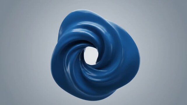 A swirling blue abstract 3D shape with a smooth texture, isolated on a simple gray background.