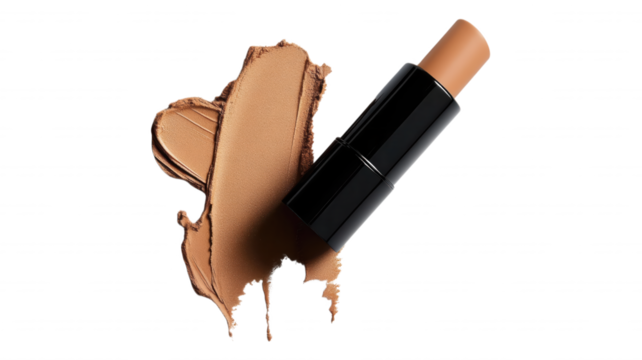 Foundation stick with smear on black background close up