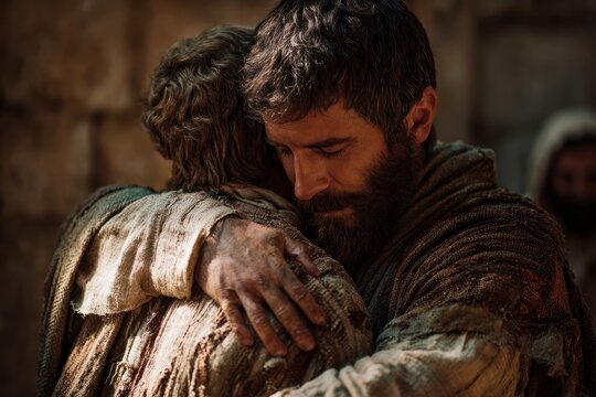 Father Embracing Prodigal Son with Forgiveness - Powered by Adobe