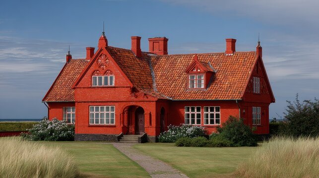 Ancher's Hus: A Luxurious Red Residence Surrounded by Grass in Skagen, Denmark