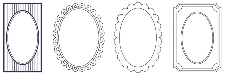 Set of four ornate oval and square decorative frame illustrations in vector format ideal for eps silhouette vector illustration white background