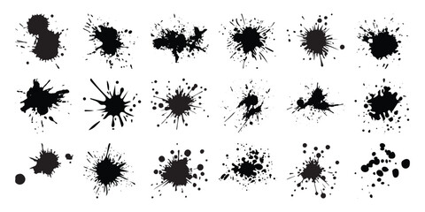 Collection of Black Ink Splatter and Blot Brush Stroke Graphics