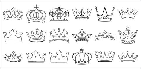 Collection of diverse crown outlines, symbolizing royalty and power