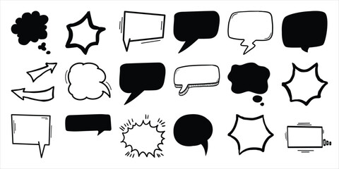 Collection of Hand-Drawn Speech and Thought Bubbles with Arrows