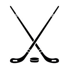 Crossed hockey sticks and puck silhouette on white background