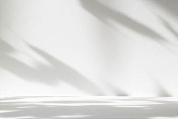 Abstract white color studio background for product presentation. Empty room with shadows of window...
