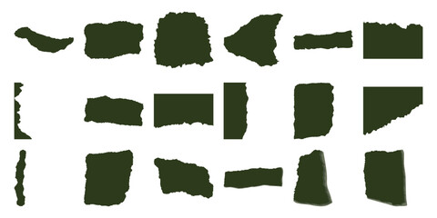 Collection of Torn Paper Edge Shapes in Dark Green