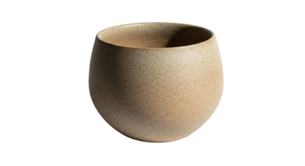 Ceramic vessel sits centered, exhibiting a grainy texture in neutral earth tones.