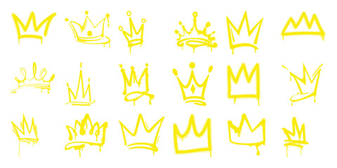 Collection of Yellow Graffiti Style Crown Icons with Dripping Effect
