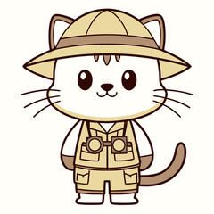 Cute Cartoon Cat Explorer in Safari Outfit Ready for a Wildlife Adventure