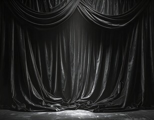 Dramatic grayscale image of elegant flowing stage curtains