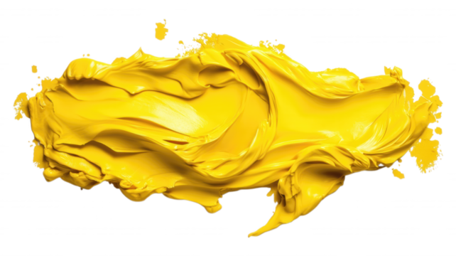 Close up of a vibrant yellow paint smear on black background