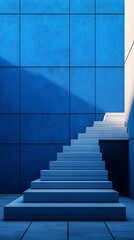 Blue Tiled Wall With photo White Staircase and Shadow Play architecture tiles