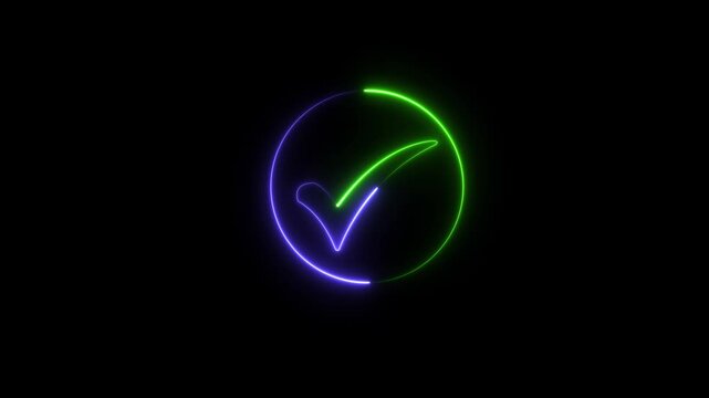 Glowing green chick mark,tick mark or confirm icon animation, check mark sign, Phone interface sign, approved, select ticK.