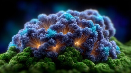 Obraz premium Vibrant Macro Coral Formation with Bioluminescent Glow, Deep Ocean Abstract