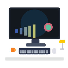 Desktop Setup Remote Work Colorful Vector – Modern Home Office Illustration, Productivity Workspace Icons, and Professional Workstation Design
