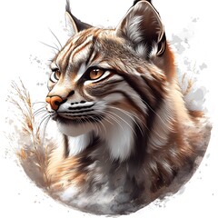 Bobcat Portrait with Dry Grass and Soft Splatter Effect lynx wildcat photo