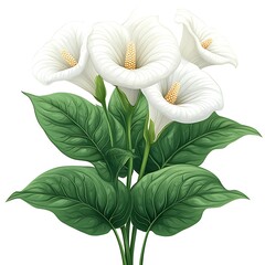 Bouquet of photo white calla lilies with green leaves calla lily flower