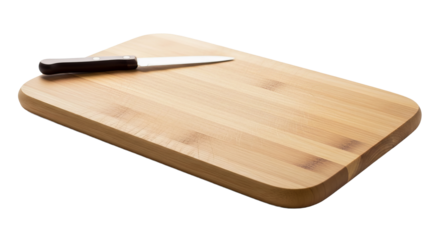 Cutting board holds a knife lying horizontally on its surface with a handle. - high quality Cutting board holds a knife lying horizontally on its surf