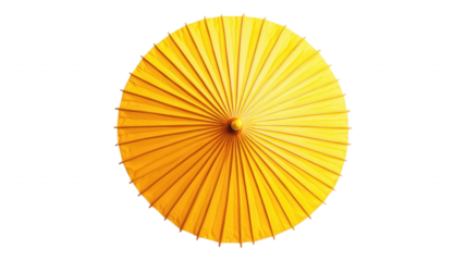 Overhead view of a yellow umbrella against black background
